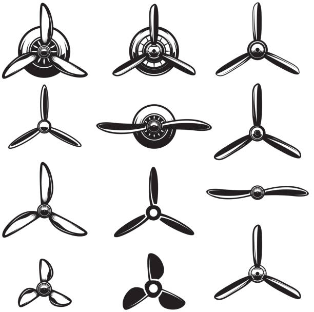 stockillustraties, clipart, cartoons en iconen met de vliegtuig propellers set. ontwerpelementen voor label, teken. vectorillustratie - propellor