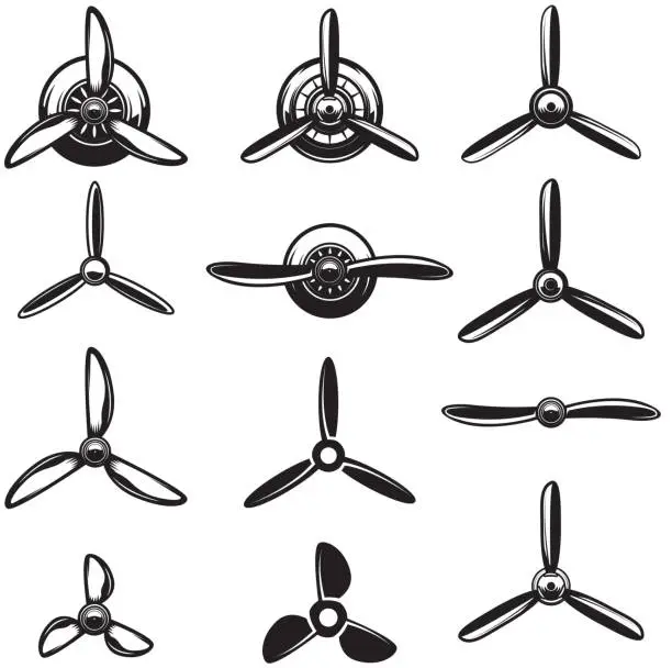 Vector illustration of Set of the airplane propellers. Design elements for label, sign. Vector illustration