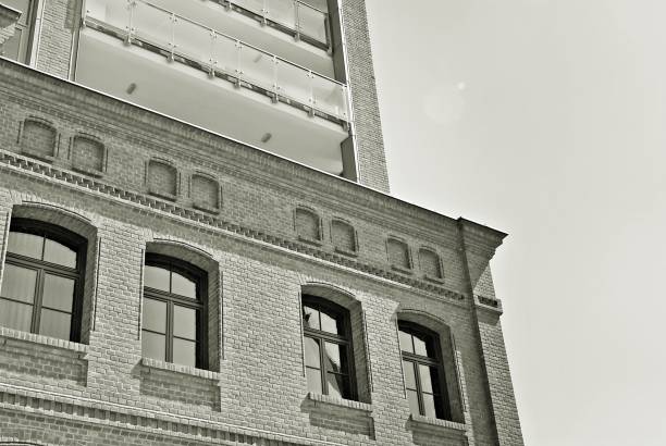Architectural details of modern apartment building. Black and white