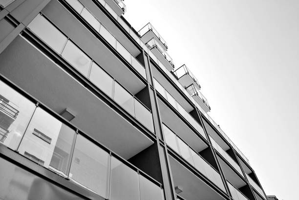 istock Modern, Luxury Apartment Building. Black and white 683565932