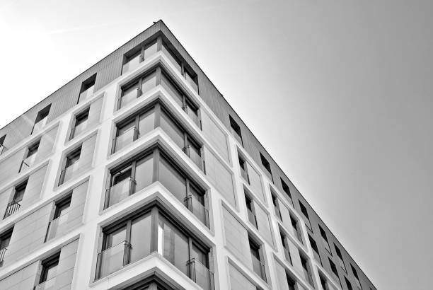 istock Modern, Luxury Apartment Building. Black and white 683568970