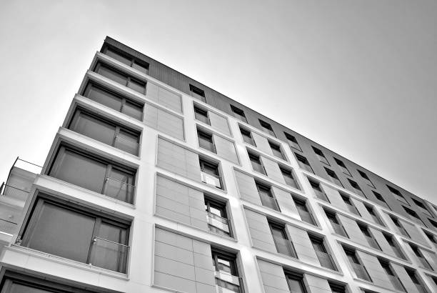 istock Modern, Luxury Apartment Building. Black and white 683569018