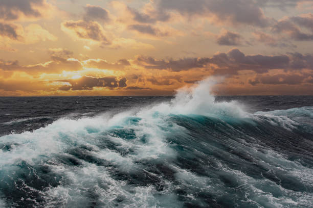 Sea wave in the Atlantic Ocean during storm. stock photo