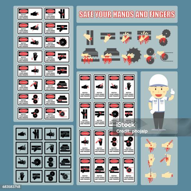 Set Of Signs And Symbols Of Hands And Fingers Warning Stock Illustration - Download Image Now