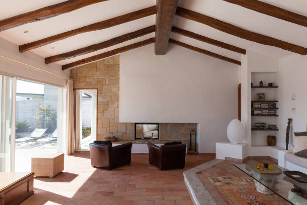 istock Furnish living room with beautiful timber beams 683587318