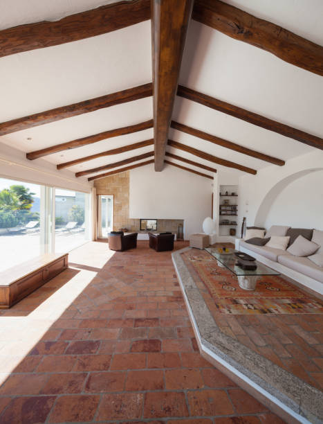 istock Furnish living room with beautiful timber beams 683589816