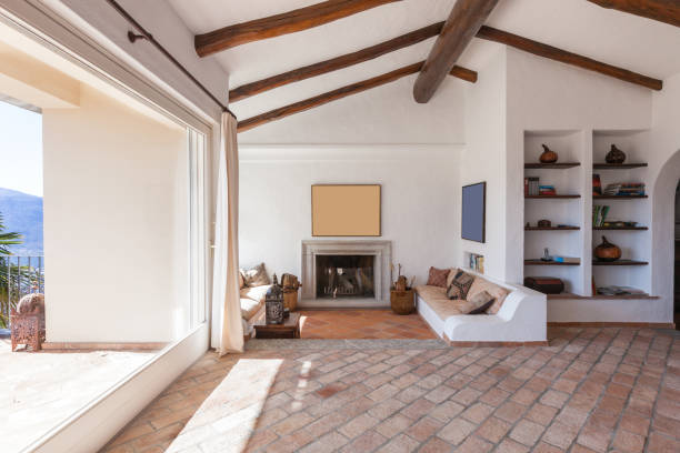 istock Furnish living room with beautiful timber beams 683589982