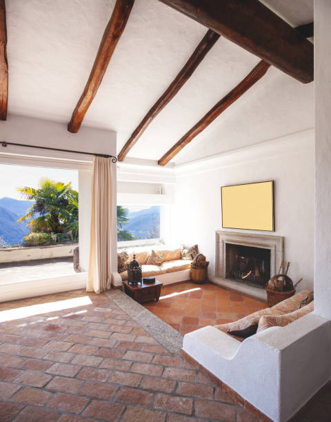 istock Furnish living room with beautiful timber beams 683590720