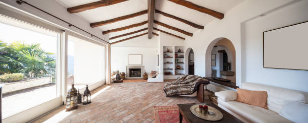 istock Furnish living room with beautiful timber beams 683590804