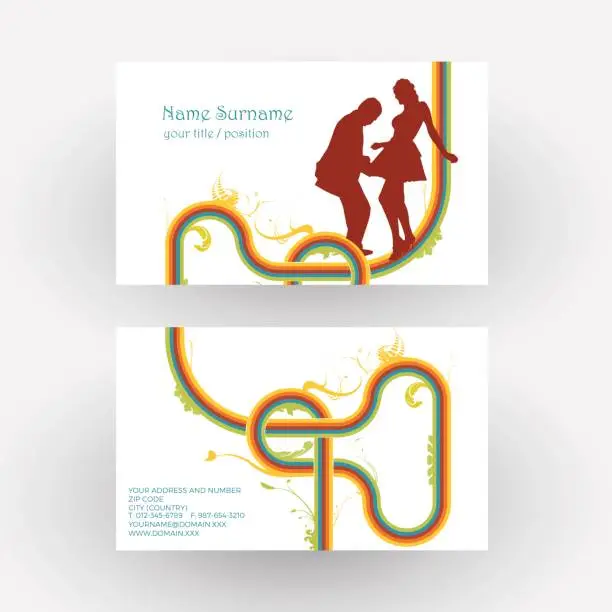 Vector illustration of Vector abstract dancers, concept of vintage disco. Business card