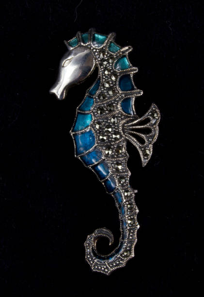 Vintage Antique Brooches on Black Background