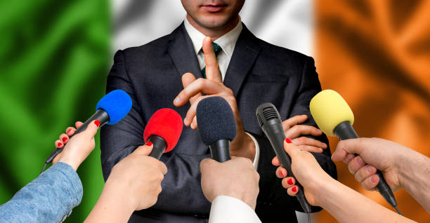 istock Irish candidate speaks to reporters - journalism concept 683600842