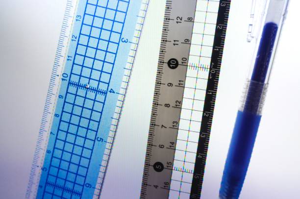 istock Blue Rulers And Pen On Abstract Television Screen Background 683608098