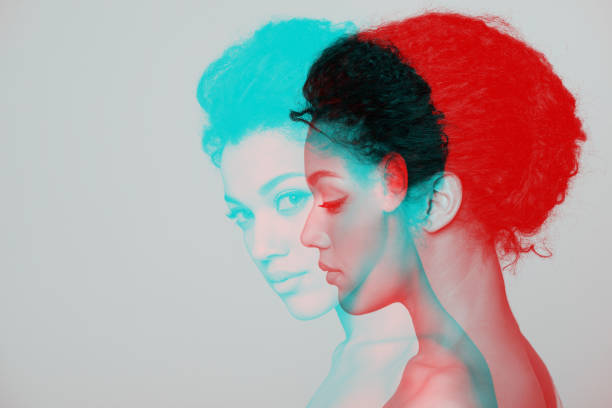 Beauty closeup profile portrait of beautiful woman Double Color Exposure Effect of Beauty closeup profile portrait of beautiful mixed race caucasian - african american woman multiple exposure stock pictures, royalty-free photos & images