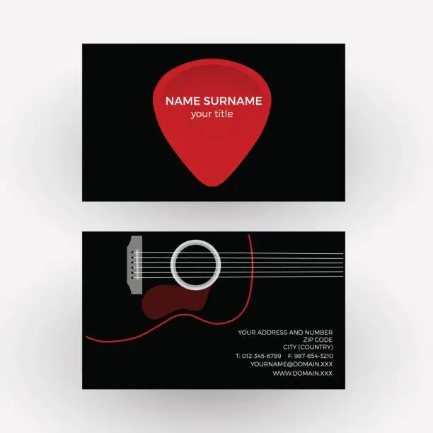 Vector illustration of Vector abstract sign plectrum and guitar. Guitarist business card