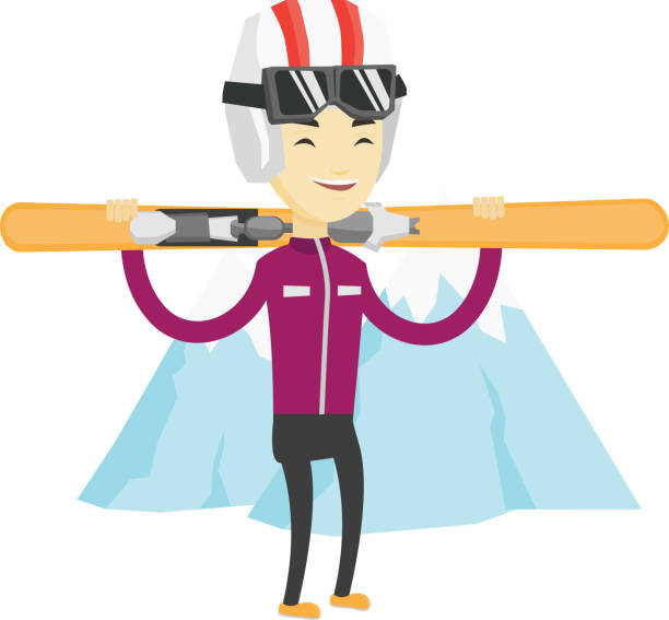 человек, держащий иллюстрацию вектора лыж - mono ski stock illustrations