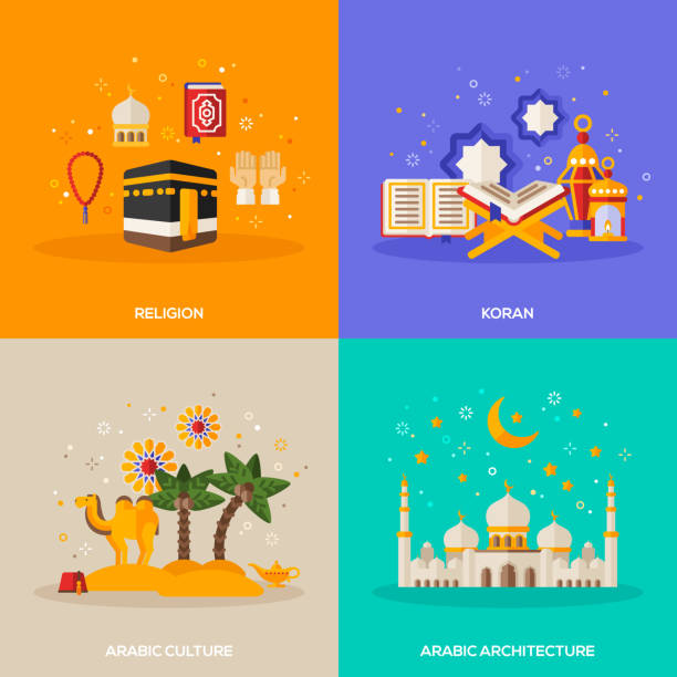Ramadan Kareem concepts Ramadan Kareem concepts set with flat icons. Vector illustration. Eid Mubarak. Architecture, arabic culture, religion hajj stock illustrations