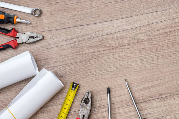 istock different epair tools on wooden desk and place for text 683627478