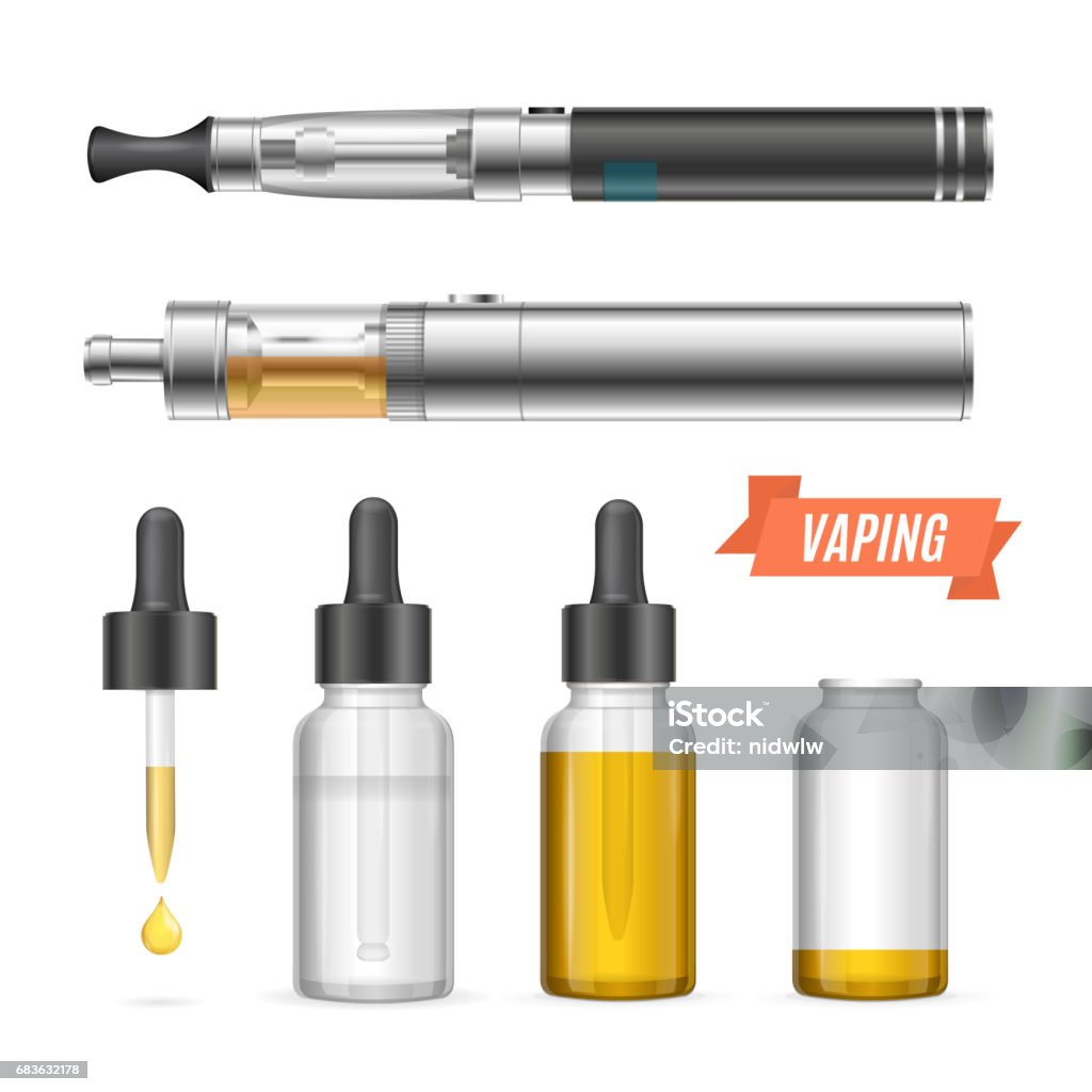 Vape Object Realistic Vaping Vaporizer Liquid Set Vector Stock Illustration ...