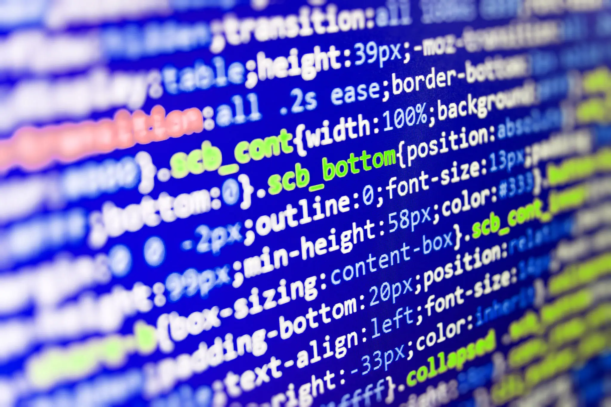 Javascript functions, variables, objects. Computer script typing work. Software source code.