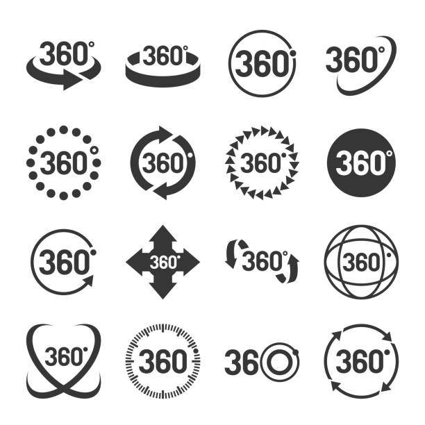 360-grad-set icons. vektor - flachwinkelansicht stock-grafiken, -clipart, -cartoons und -symbole