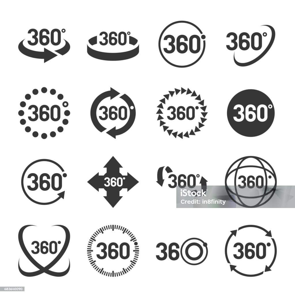 360 degrés Icons Set. Vector - clipart vectoriel de Vue à 360 degrés libre de droits