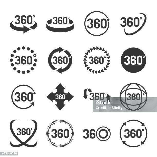 360 Degrés Icons Set Vector Vecteurs libres de droits et plus d'images vectorielles de Vue à 360 degrés - Vue à 360 degrés, Icône, Caméscope