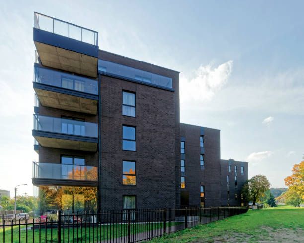 istock Modern glass architecture of apartment building 683643612