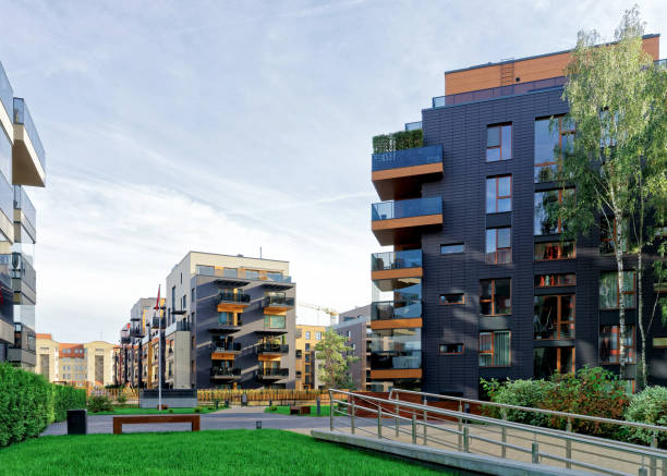 istock Modern glass apartment residential buildings 683643668