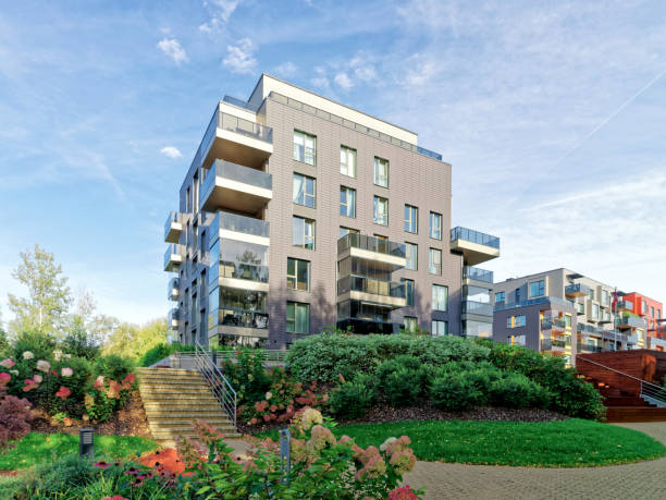 istock Modern glass residential apartment buildings 683643676
