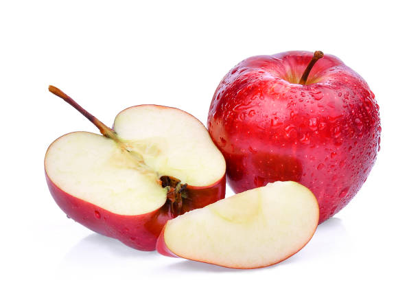 istock fresh red apples with water drops isolated on white background 683643914