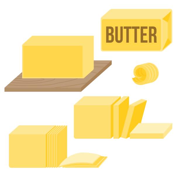 ilustraciones, imágenes clip art, dibujos animados e iconos de stock de en varios tipos de mantequilla - butter