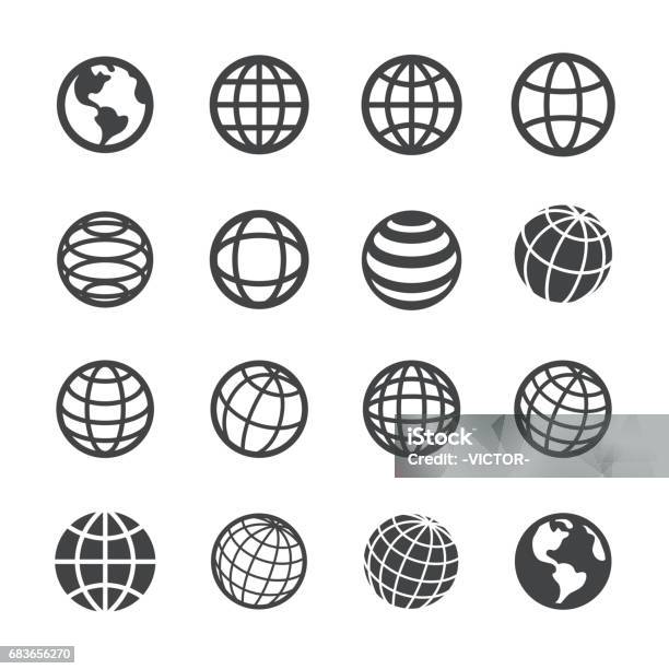 Globe And Communication Icons Acme Series Stock Illustration - Download Image Now - Globe - Navigational Equipment, Icon Symbol, Planet - Space