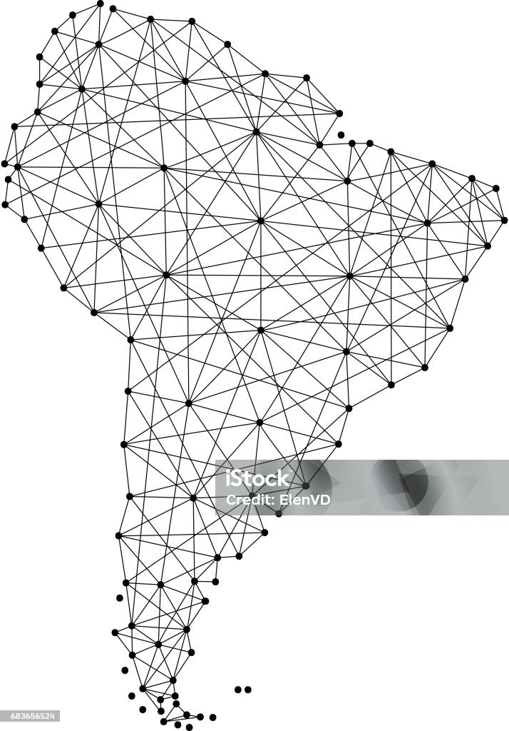 Carte d’Amérique du Sud à partir de lignes noires polygonales et points d’illustration vectorielle - clipart vectoriel de Globe terrestre libre de droits