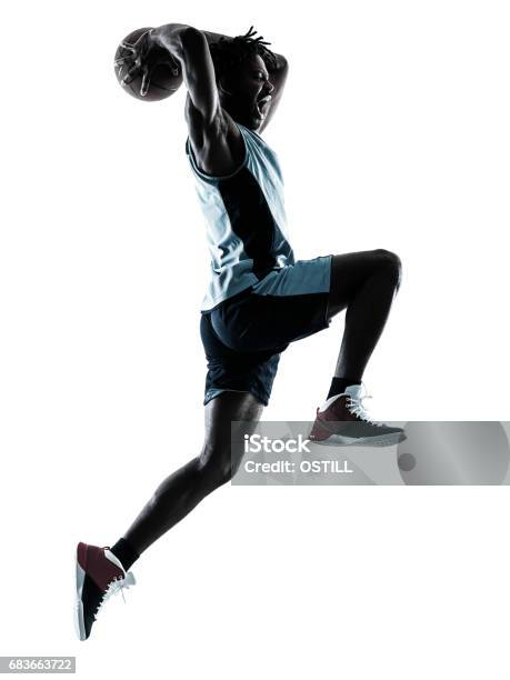 Basketball Player Man Isolated Silhouette Shadow Stock Photo - Download Image Now - Cut Out, Men, Sport