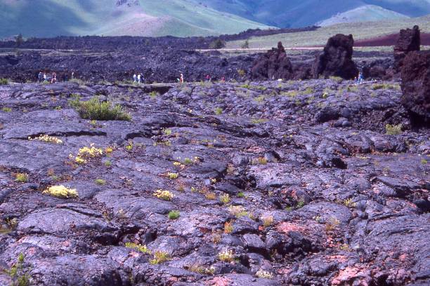Pillow Lava fields along trail in Craters of the Moon National Monument and Preserve Idaho stock photo