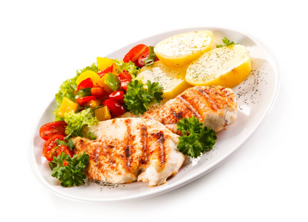 istock Grilled chicken breast and vegetables 683668222
