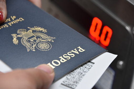 standard American passport at the airport