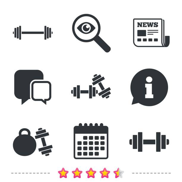 ikony hantle. symbole sportu fitness. - symbol icon set interface icons magnifying glass stock illustrations