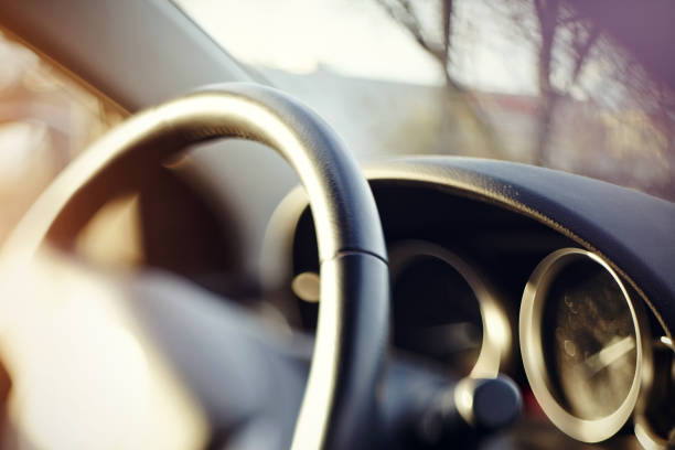 istock Steering wheel and the instrument panel on the dashboard of the car. 683688200