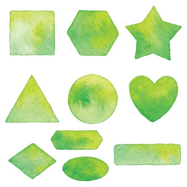 акварель формы элементы зеленый - vector watercolor painting copy space label stock illustrations