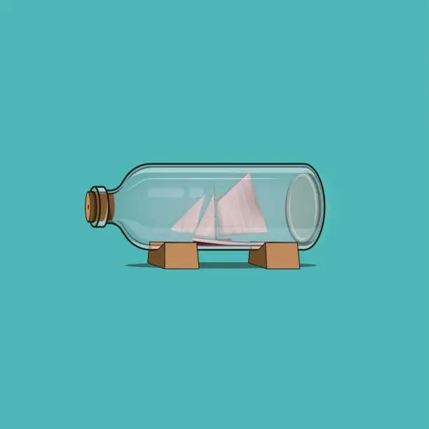 Vector illustration of Close-Up Of Ship In Bottle