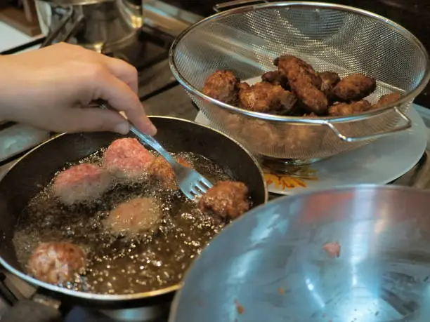 Meatballs in pan