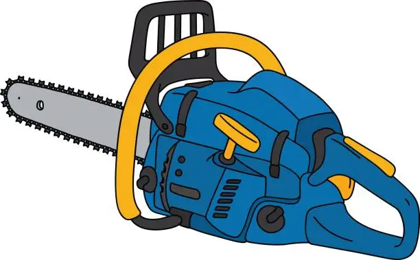 Vector illustration of Blue and yellow chainsaw
