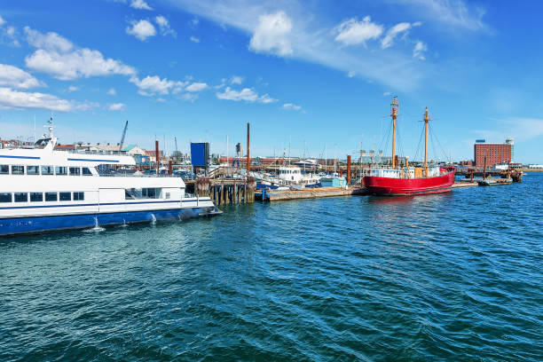 istock Moored ships near pier at bay in Boston 683709082