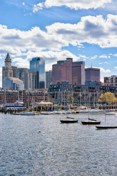 istock Floating boat with the skyline Boston MA 683709182