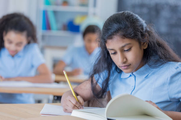 istock Serious Indian schoolgirl in math class 683722224