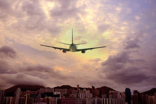 istock Airplane and colorful sky over Hong Kong 683729846
