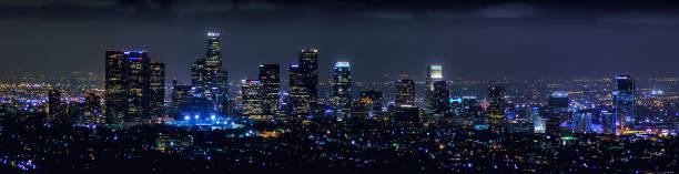 downtown los angeles - hollywood california skyline city of los angeles panoramic imagens e fotografias de stock