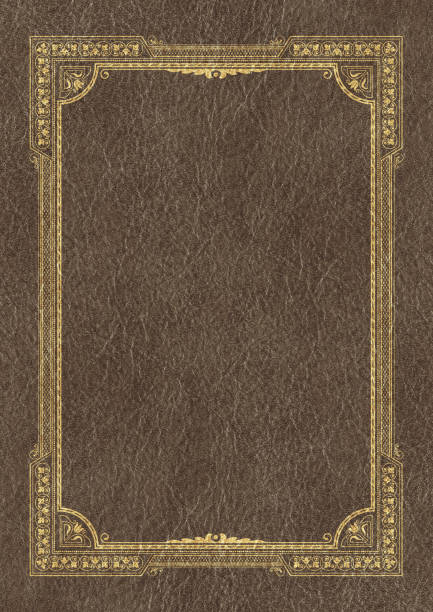 istock Template, background with a golden framework on piece of dark leather. A3 page proportions. 683734148